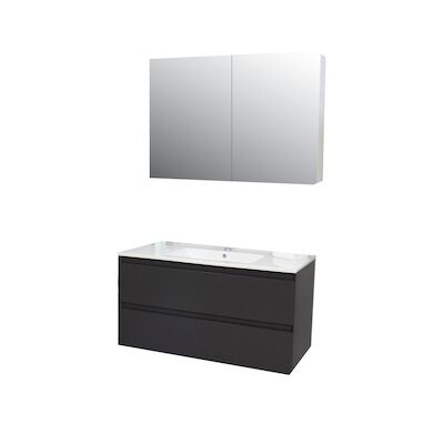 Badkamermeubel BWS Pepper Wastafel Porselein Incl Spiegelkast 2 Deurs Met 1 Krg 100x55x46 cm Antraciet