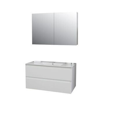 Badkamermeubel BWS Pepper Wastafel Porselein Incl Spiegelkast 2 Deurs Met 1 Krg 100x55x46 cm Wit