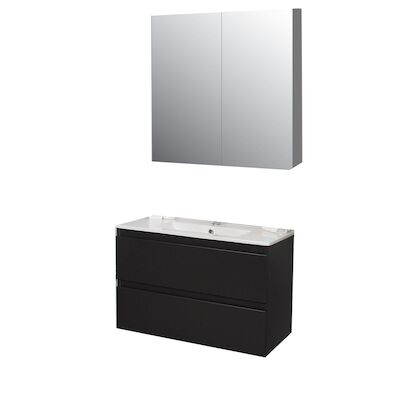 Badkamermeubel BWS Pepper Wastafel Porselein Incl Spiegelkast 2 Deurs Met 1 Krg 80x55x46 cm Antraciet