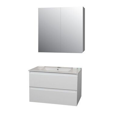 Badkamermeubel BWS Pepper Wastafel Porselein Incl Spiegelkast 2 Deurs Met 1 Krg 80x55x46 cm Wit
