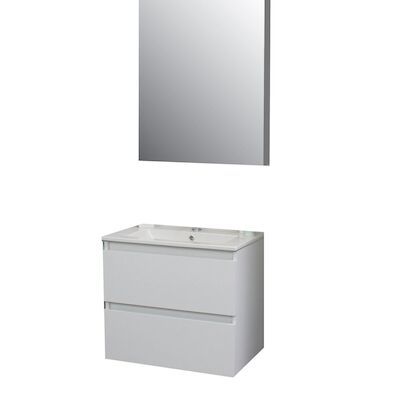 Badkamermeubel BWS Pepper Wastafel Porselein Incl Spiegelkast Met Kraangat 60x55x46 cm Wit