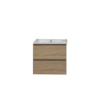 Badkamermeubel BWS Pepper Wastafel Porselein Met Kraangat 60x55x46 cm Eiken