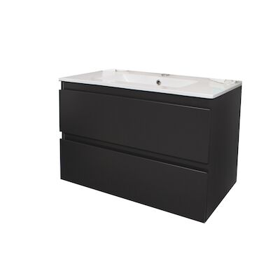 Badkamermeubel BWS Pepper Wastafel Porselein Met Kraangat 80x55x46 cm Antraciet