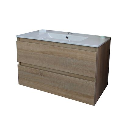 Badkamermeubel BWS Pepper Wastafel Porselein Met Kraangat 80x55x46 cm Eiken