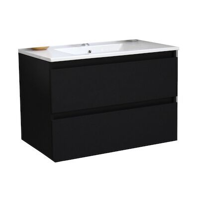 Badkamermeubel BWS Pepper Wastafel Porselein Met Kraangat 80x55x46 cm Mat Zwart