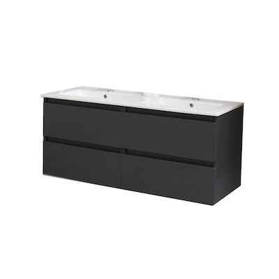 Badkamermeubel BWS Pepper Wastafel Porselein Twee Kraangaten 120x55x46 cm Antraciet