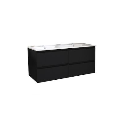 Badkamermeubel BWS Pepper Wastafel Porselein Twee Kraangaten 120x55x46 cm Mat Zwart