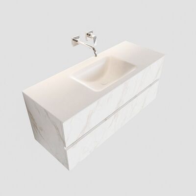 Badkamermeubel BWS Valencia Carrara Mat 120 cm Solid Surface Wastafel (0 kraangaten, 2 lades)