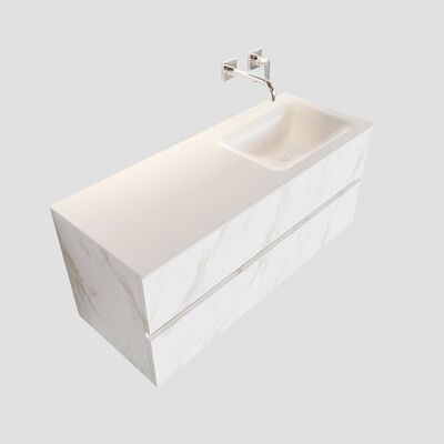Badkamermeubel BWS Valencia Carrara Mat 120 cm Solid Surface Wastafel Rechts (0 kraangaten, 2 lades)