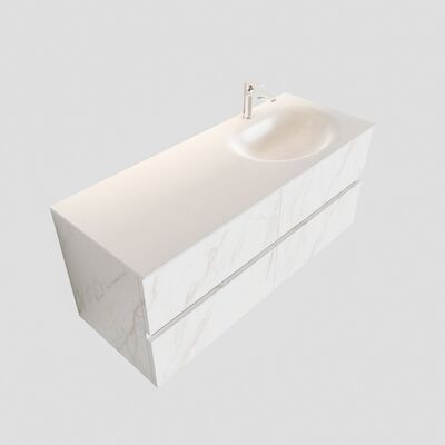Badkamermeubel BWS Valencia Carrara Mat 120 cm Solid Surface Wastafel Rechts (1 kraangat, 4 lades)