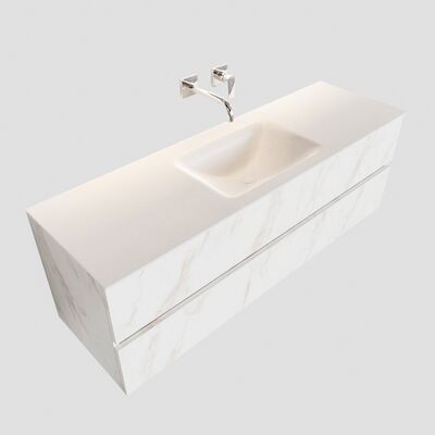 Badkamermeubel BWS Valencia Carrara Mat 150 cm Solid Surface Wastafel (0 kraangaten, 2 lades)