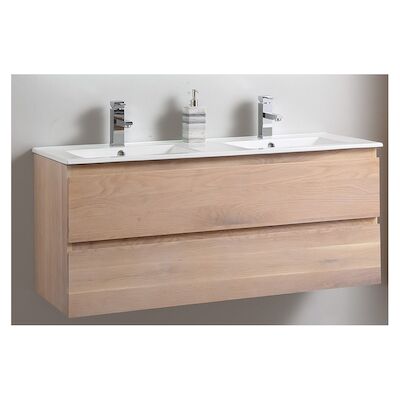 Badkamermeubel Casajoy Boston 120x46x55cm Eiken Met Keramieken Wastafel Wit