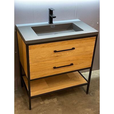 Badkamermeubel Casajoy Miami 80x46x90cm Eiken Met Artificial Stone Wastafel Grijs