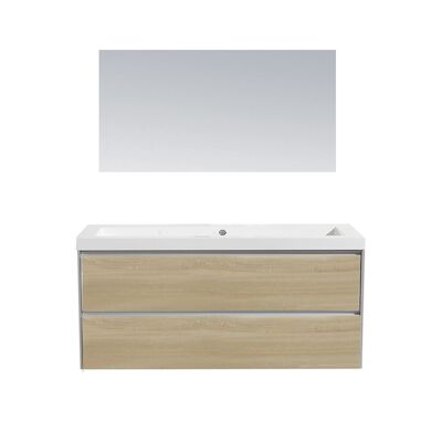 Badkamermeubel Sanilux PL 120 Greeploos Incl Spiegel En Wastafel Light Wood Multiplex 120x47x50 cm