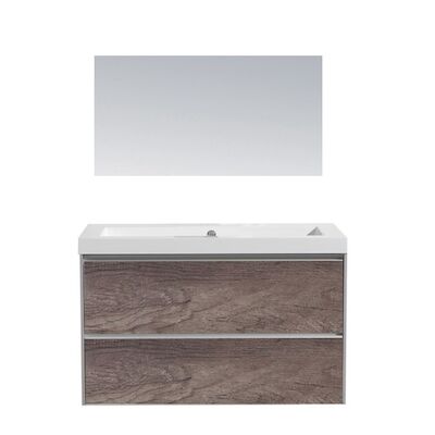 Badkamermeubel Sanilux PL 80 Greeploos Incl Spiegel En Wastafel Century Oak Multiplex 80x47x50 cm