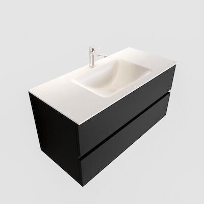 Badkamermeubel Solid Surface BWS Oslo 100×45 cm Mat Zwart Urban Midden (1 kraangat)
