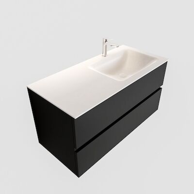 Badkamermeubel Solid Surface BWS Oslo 100×45 cm Mat Zwart Urban Rechts (1 kraangat)