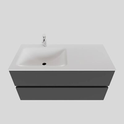 Badkamermeubel Solid Surface BWS Oslo 100×46 cm Links Mat Antraciet (met 1 kraangat)
