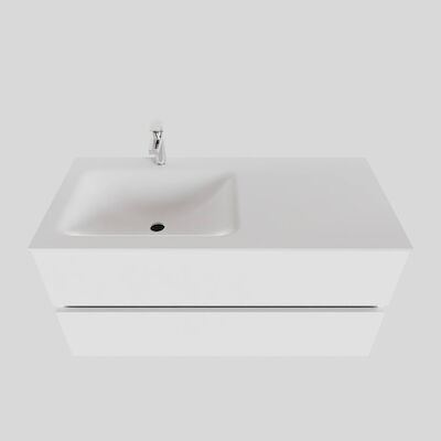 Badkamermeubel Solid Surface BWS Oslo 100×46 cm Links Mat Wit (met 1 kraangat)