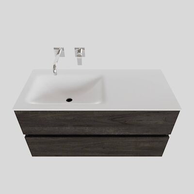 Badkamermeubel Solid Surface BWS Oslo 100×46 cm Links Wood Dark Brown (0 kraangaten)