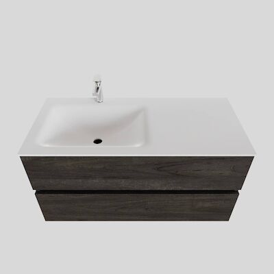 Badkamermeubel Solid Surface BWS Oslo 100×46 cm Links Wood Dark Brown (met 1 kraangat)