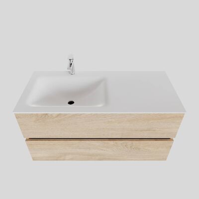 Badkamermeubel Solid Surface BWS Oslo 100×46 cm Links Wood Washed Oak (met 1 kraangat)
