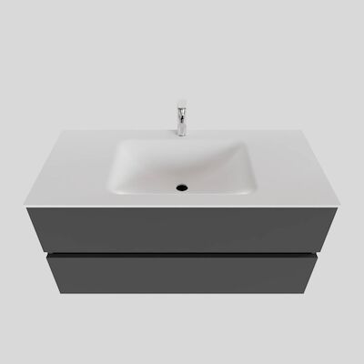 Badkamermeubel Solid Surface BWS Oslo 100×46 cm Midden Mat Antraciet (met 1 kraangat)