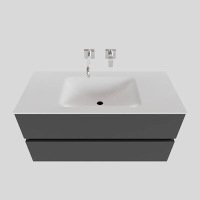 Badkamermeubel Solid Surface BWS Oslo 100×46 cm Midden Mat Antraciet (zonder kraangaten)