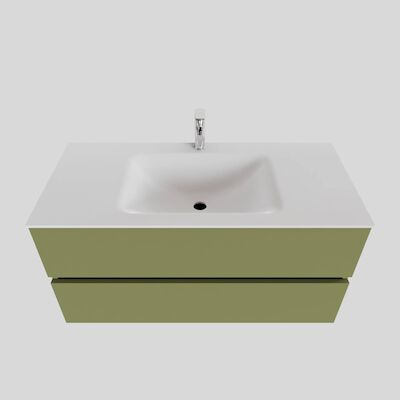 Badkamermeubel Solid Surface BWS Oslo 100×46 cm Midden Mat Groen (met 1 kraangat)
