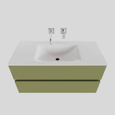 Badkamermeubel Solid Surface BWS Oslo 100×46 cm Midden Mat Groen (zonder kraangaten)