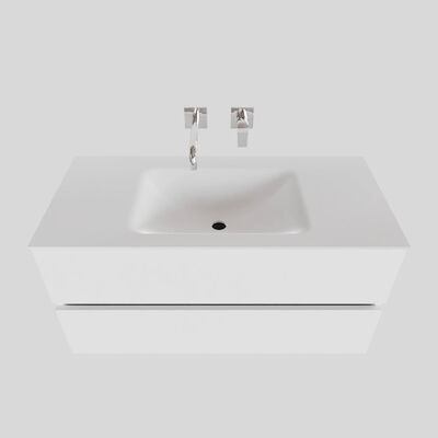 Badkamermeubel Solid Surface BWS Oslo 100×46 cm Midden Mat Wit (zonder kraangaten)