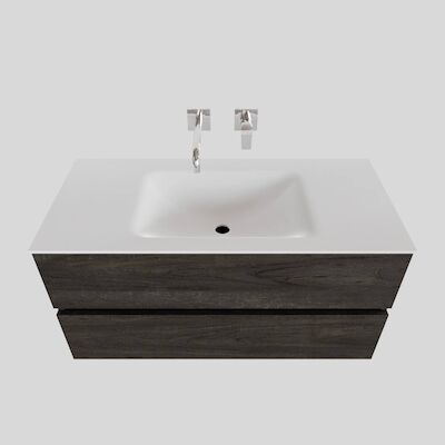 Badkamermeubel Solid Surface BWS Oslo 100×46 cm Midden Wood Dark Brown (0 kraangaten)
