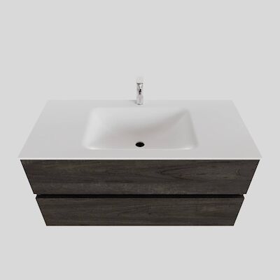 Badkamermeubel Solid Surface BWS Oslo 100×46 cm Midden Wood Dark Brown (met 1 kraangat)