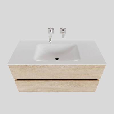 Badkamermeubel Solid Surface BWS Oslo 100×46 cm Midden Wood Washed Oak (0 kraangaten)