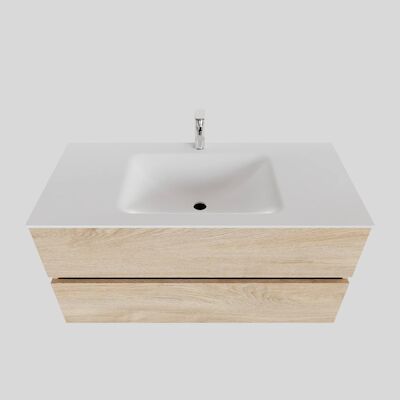 Badkamermeubel Solid Surface BWS Oslo 100×46 cm Midden Wood Washed Oak (met 1 kraangat)