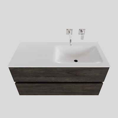 Badkamermeubel Solid Surface BWS Oslo 100×46 cm Rechts Wood Dark Brown (0 kraangaten)