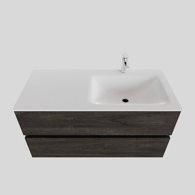 Badkamermeubel Solid Surface BWS Oslo 100×46 cm Rechts Wood Dark Brown (met 1 kraangat)