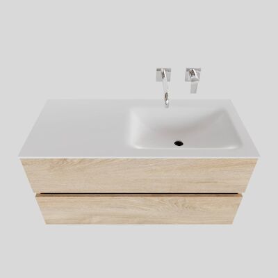 Badkamermeubel Solid Surface BWS Oslo 100×46 cm Rechts Wood Washed Oak (0 kraangaten)