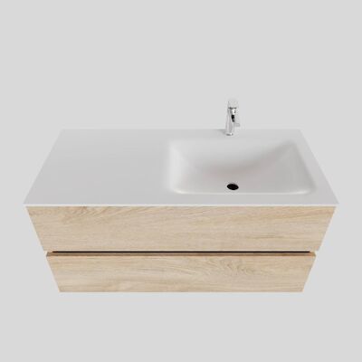 Badkamermeubel Solid Surface BWS Oslo 100×46 cm Rechts Wood Washed Oak (met 1 kraangat)