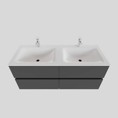 Badkamermeubel Solid Surface BWS Oslo 120×46 cm Dubbel Mat Antraciet 4 Laden (2 kraangaten)