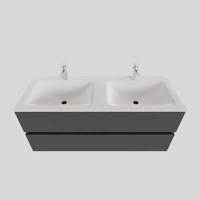 Badkamermeubel Solid Surface BWS Oslo 120×46 cm Dubbel Mat Antraciet (met 2 kraangaten)