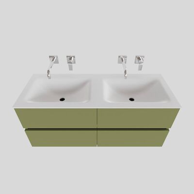 Badkamermeubel Solid Surface BWS Oslo 120×46 cm Dubbel Mat Groen 4 Laden (0 kraangaten)
