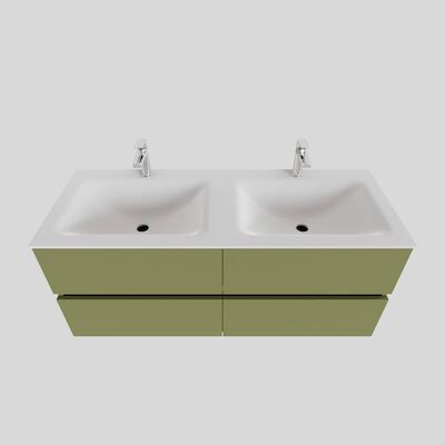 Badkamermeubel Solid Surface BWS Oslo 120×46 cm Dubbel Mat Groen 4 Laden (2 kraangaten)