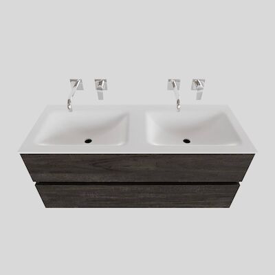 Badkamermeubel Solid Surface BWS Oslo 120×46 cm Dubbel Wood Dark Brown (0 kraangaten)