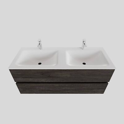 Badkamermeubel Solid Surface BWS Oslo 120×46 cm Dubbel Wood Dark Brown (2 kraangaten)