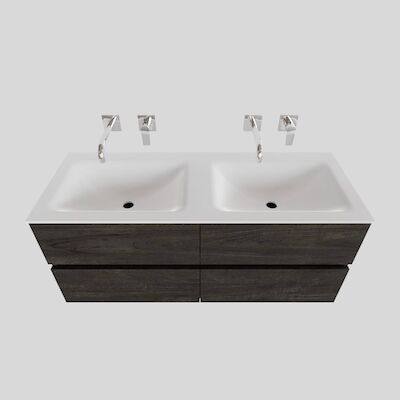 Badkamermeubel Solid Surface BWS Oslo 120×46 cm Dubbel Wood Dark Brown 4 Laden (0 kraangaten)