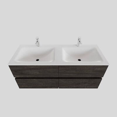 Badkamermeubel Solid Surface BWS Oslo 120×46 cm Dubbel Wood Dark Brown 4 Laden (2 kraangaten)