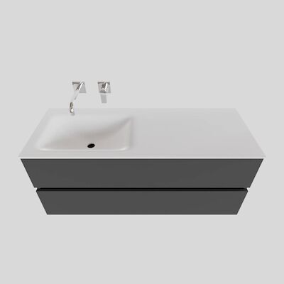 Badkamermeubel Solid Surface BWS Oslo 120×46 cm Links Mat Antraciet (0 kraangaten)