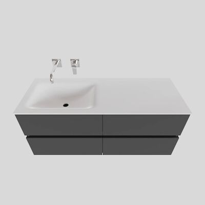 Badkamermeubel Solid Surface BWS Oslo 120×46 cm Links Mat Antraciet 4 Laden (0 kraangaten)