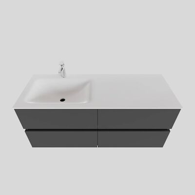 Badkamermeubel Solid Surface BWS Oslo 120×46 cm Links Mat Antraciet 4 Laden (met 1 kraangat)